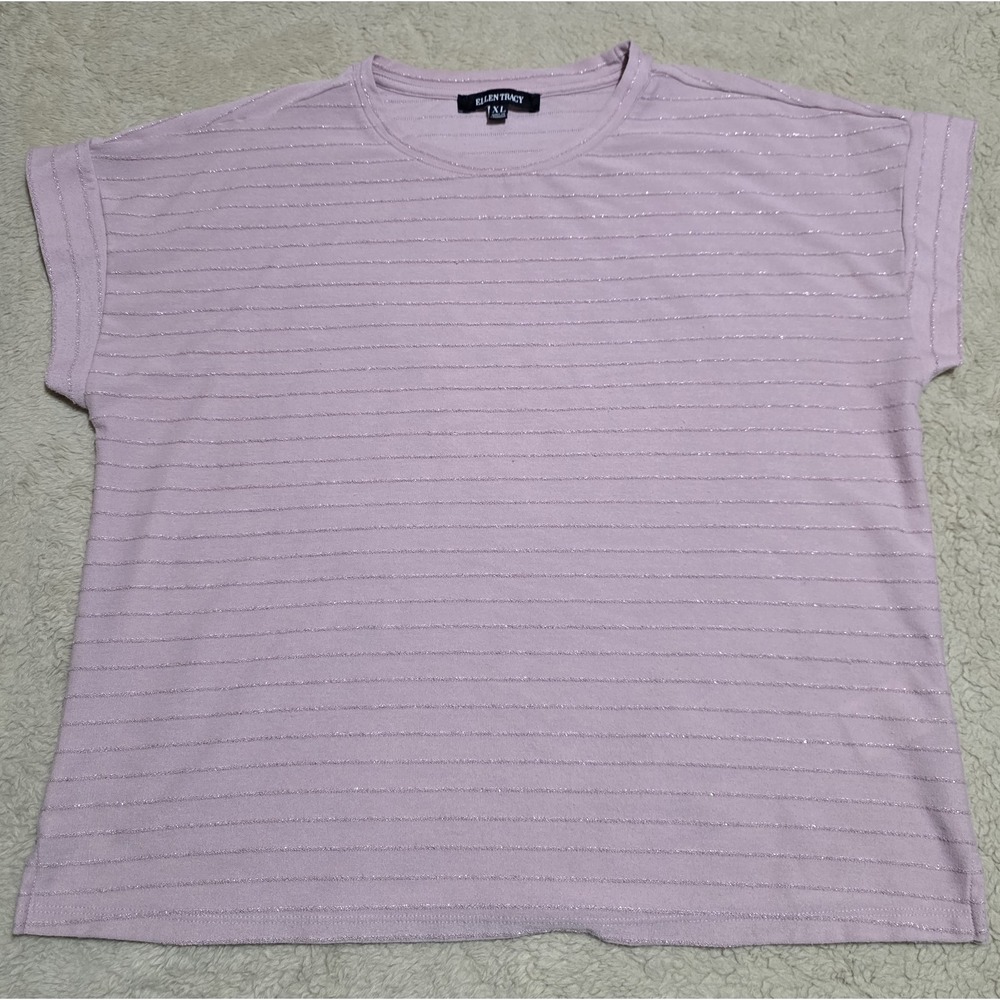 Ellen Tracy Women's Pink Striped Metallic Short Sleeveโ T-Shirt Size XL